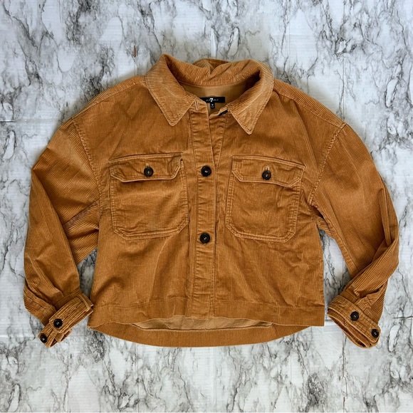 7 for all mankind women’s size medium mustard corduroy button up jacket shacket - Picture 3 of 9